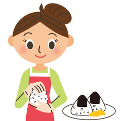 おにぎりを握る母