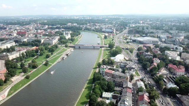 Aerial View Of River In Krakow, Poland