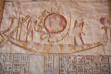 Painting of a barque with the sun in the tomb of Ramesses VII in the Valley of the Kings