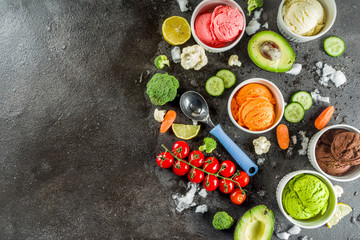 Trendy colorful vegetable ice cream