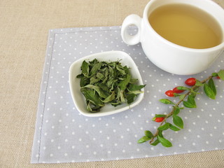 A cup of goji leaves tea