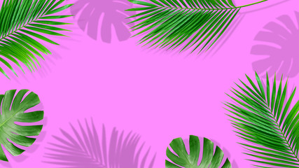 Summer composition. Tropical palm leaves on yellow background. Summer concept.