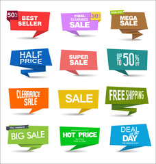 Collection of colorful sale stickers and tags