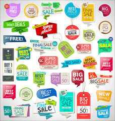 Collection of colorful sale stickers and tags