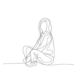 sketch of lines, girl sitting