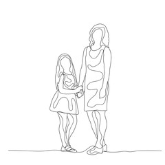 isolated, sketch of lines, mom and daughter, family