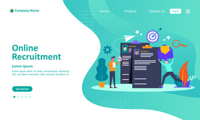 We are hiring and online recruitment concept with people character. Suitable for web landing page, ui, mobile app, banner template. Vector Illustration