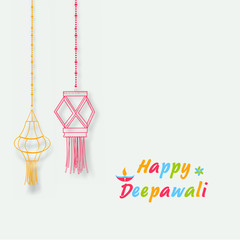 Poster and banner for Deepawali celebration with hanging lamps.