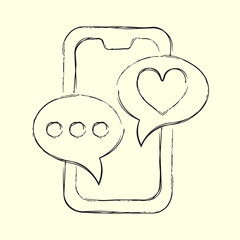 Smartphone line art icon, outline style vector illustration, simple mobile phone. Hand drawn sketch