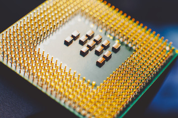 Information technology. Computer component. Closeup of cpu over blur background.