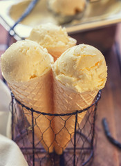 Delicious Homemade Pistachio or Mojito Ice Cream in a Cone