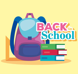 backpack with books and triangle ruler supplies