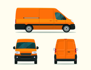 Сargo van isolated. Сargo van with side view, back view and front view. Vector flat style illustration. - obrazy, fototapety, plakaty