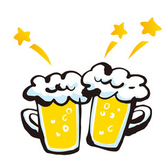 墨絵　ビールで乾杯