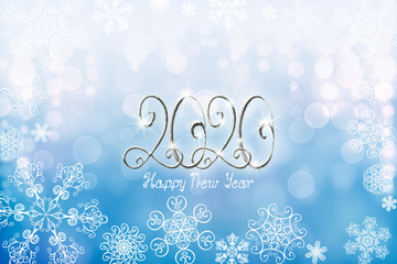 2020 Happy New Year banner illustration with silver numbers and lettering