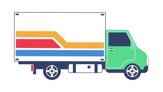 Small city delivery truck cartoon icon looped animation with alpha channel