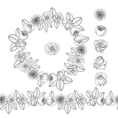 Hand drawn doodle style rose flowers wreath. floral design element.