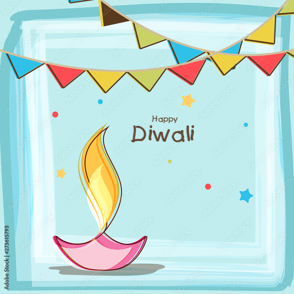 Poster Celebration of Diwali with illuminated oil lit lamp.