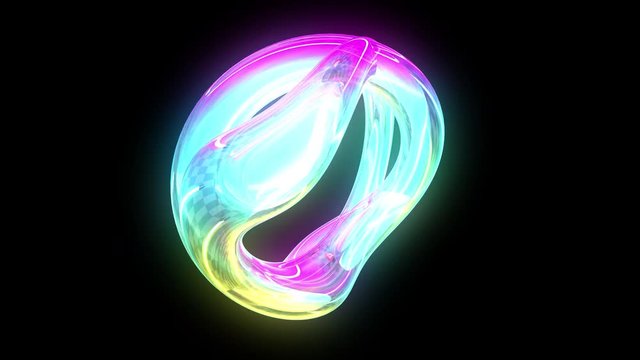 Neon 3d abstract object rotating like liquid form. 4k seamless loop animation footage.