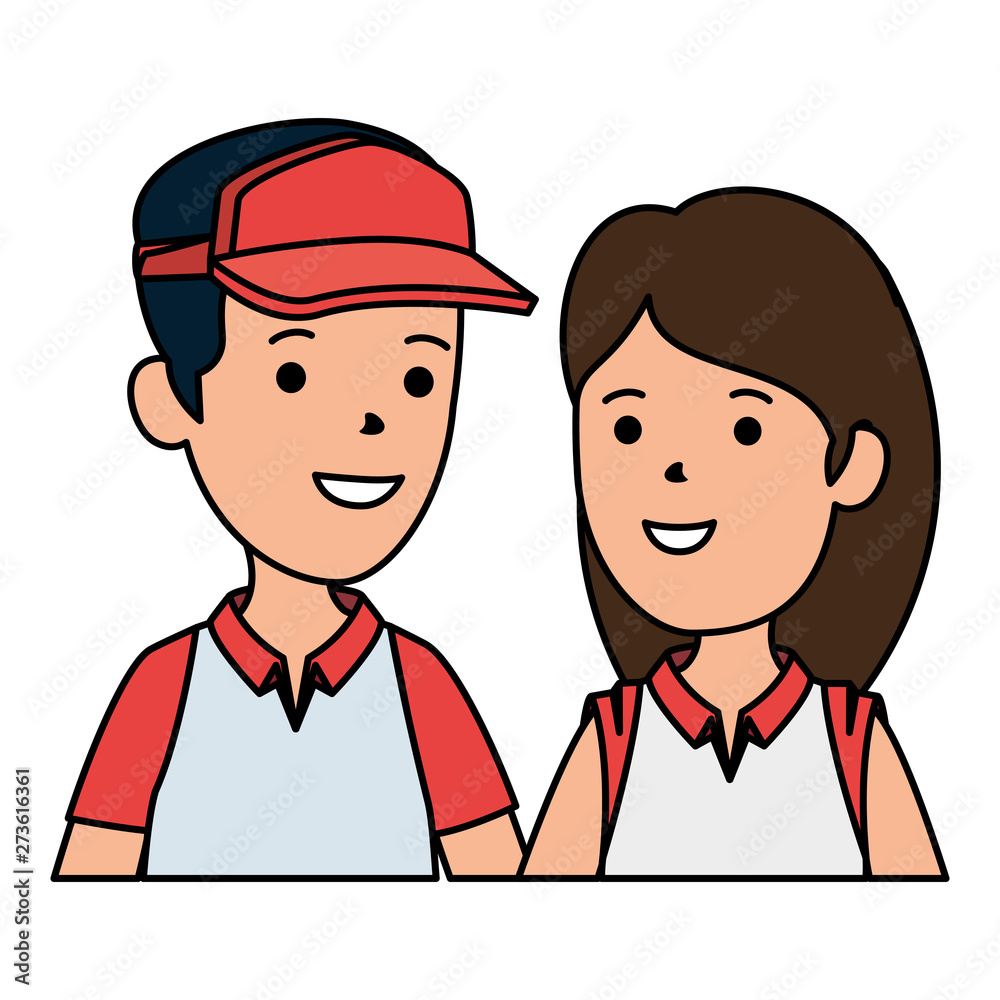 Canvas Prints young boy with sport cap and cute woman