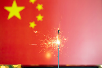China Flag and Sparkler