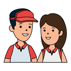young boy with sport cap and cute woman