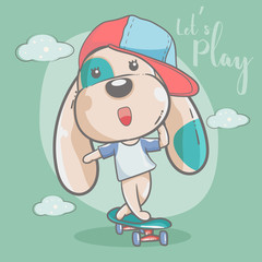 Obraz na płótnie Canvas cute dog playing skateboard