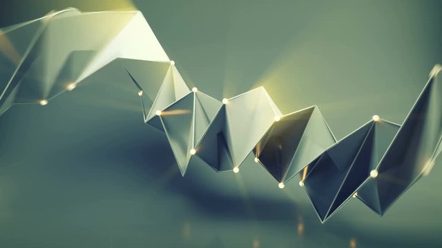 Hard surface shape with glowing spheres. Abstract computer grnerated animation. Seamless loop 3D render