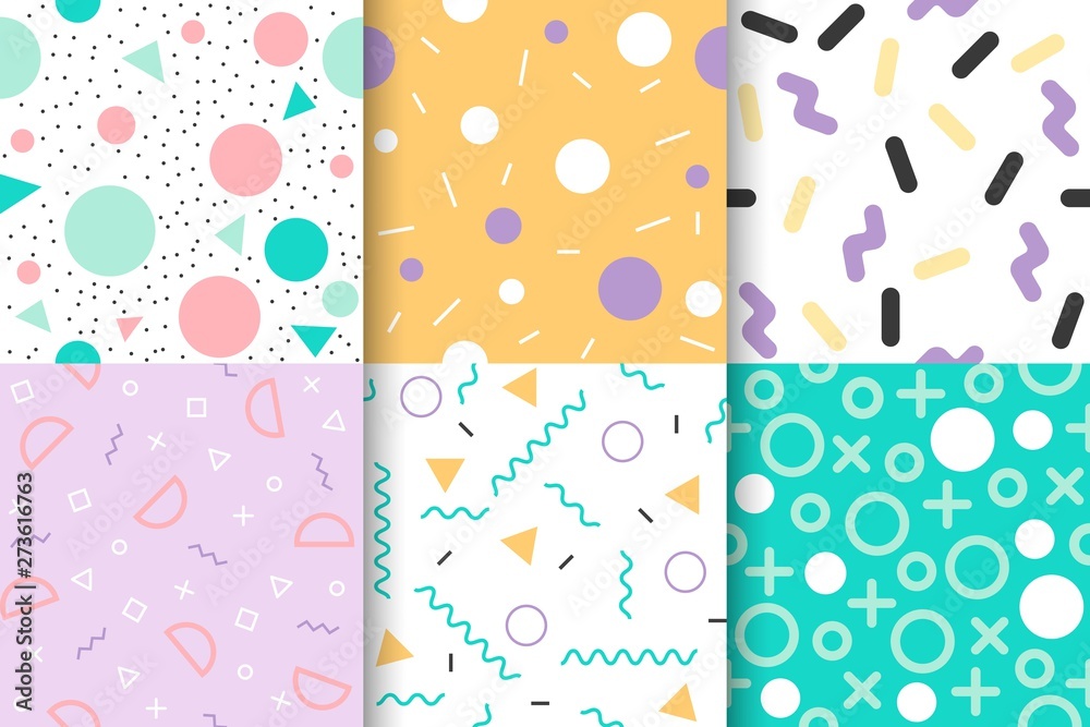 Wall mural set of memphis seamless pattern with geometric element
