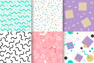 Set of Memphis seamless pattern with Geometric element © lukpedclub