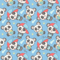 cute panda cartoon seamless pattern