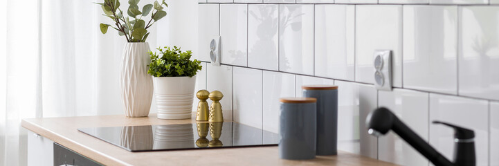 White kitchen with induction hob