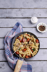 Pasta with mushrooms and sausages