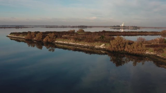 Drone view of canals in the lagoon, Grado, Italy