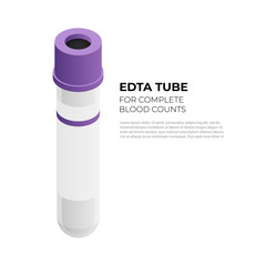 EDTA tube vacutainer for complete blood counts in isometric design, vector illustration isolated on white background. Vacuum tube with purple cap infographic element, blood tube isometric icon.