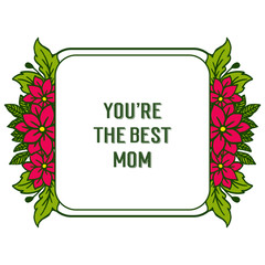 Vector illustration design card best mom with various artwork red wreath frame