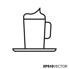 Coffe with whipped cream vector line icon