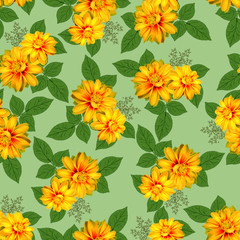 Seamless dahlia flower with leave pattern