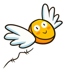 Cute and funny coin flying happily with wing