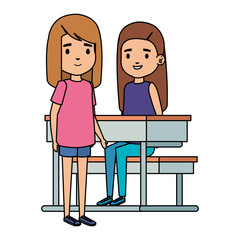 cute little students girls in school desk