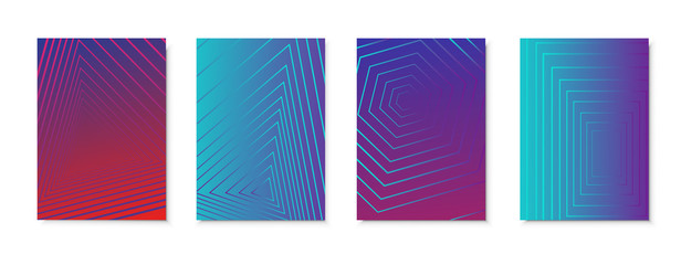 Futuristic annual report design vector collection.Dynamic simple.Halftone lines texture cover page layout templates set. Report covers geometric design, business booklet pages corporate templates