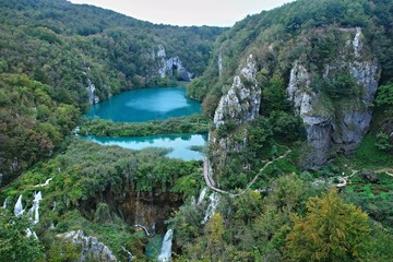Croatia-view of a waterfalls in the Plitvice Lakes National Park