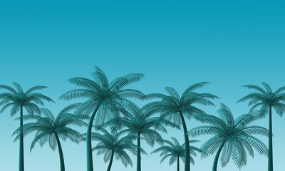Palm trees against the blue sky. Landscape of a tropical island. 3d rendering