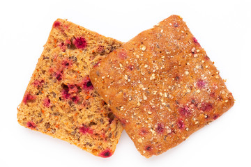 Rye bread slice on a white background.