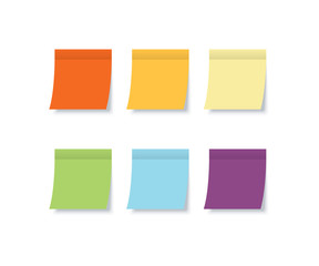 Color Sticky Notes with Post Note Stickers isolated on transparent background