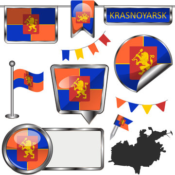 Glossy icons with flag of Krasnoyarsk
