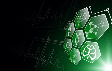 Fototapeta premium abstract background technology concept in green light,human body heal,technology modern medical science in future and global international medical with tests analysis clone DNA human