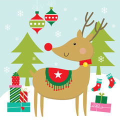 festive christmas greeting card with cute reindeer