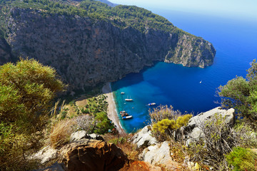 The Butterfly Valley (kelebekler vadisi) in Oludeniz, Fethiye in Turkey.