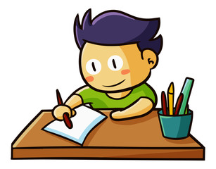 Cute and funny boy studying on the desk